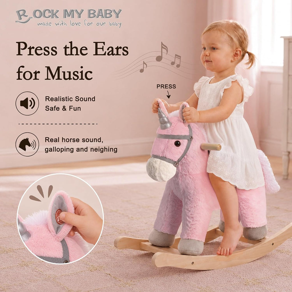 My Baby Rocking Horse, Rocking Animal with Realistic Sound, Stuffed Rocker for Toddlers 18M+, Soft Filling Ride on