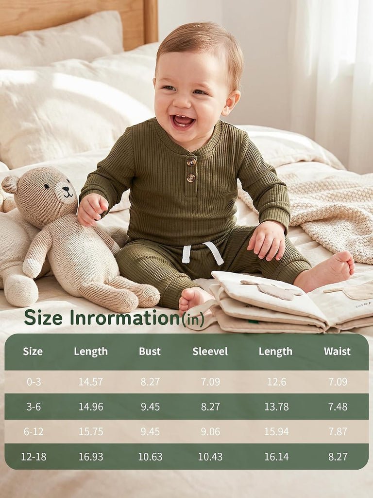 Newborn Baby Boy Girl Clothes Infant Ribbed Romper Cotton Long Sleeve Pant Sets for 0~ Infant