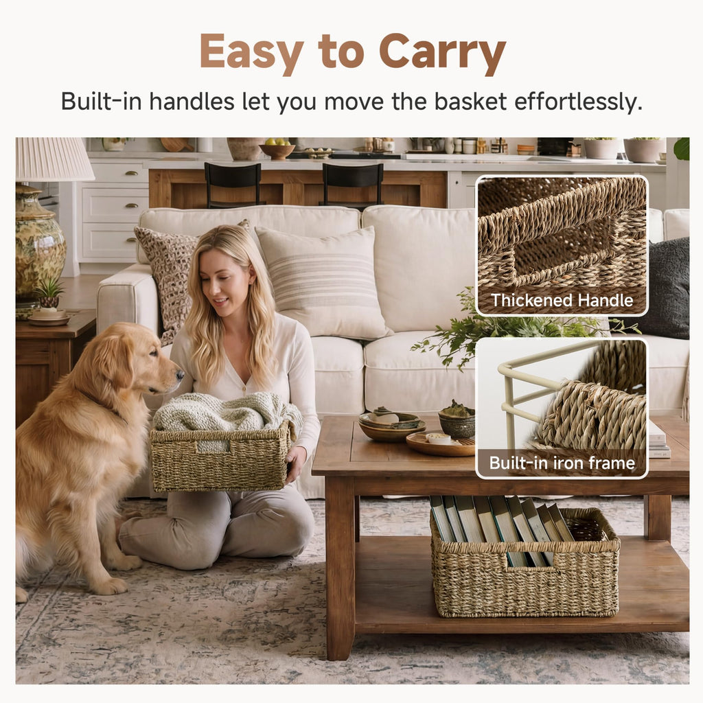 Wicker Storage Baskets for Shelves, Seagrass Basket, 1-Pack