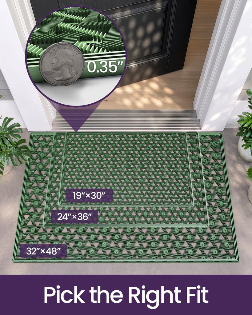 Front Door Mat Outside Entrance Rubber Floor Doormat, 19x30 Green