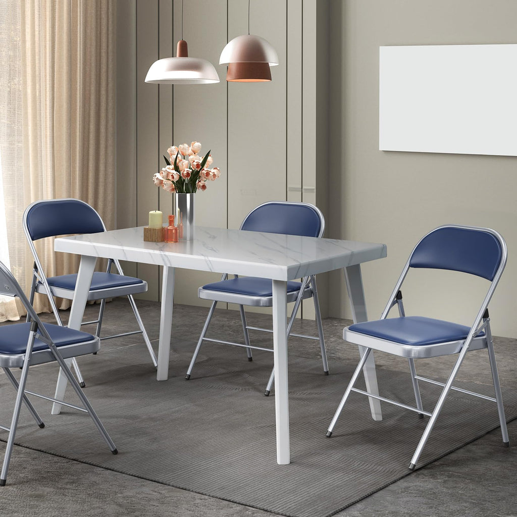 1 Pack Folding Chairs with Padded Seats, Metal Frame with Pu Leather Seat & Back, Capacity 350 lbs, Set of 1, Blue