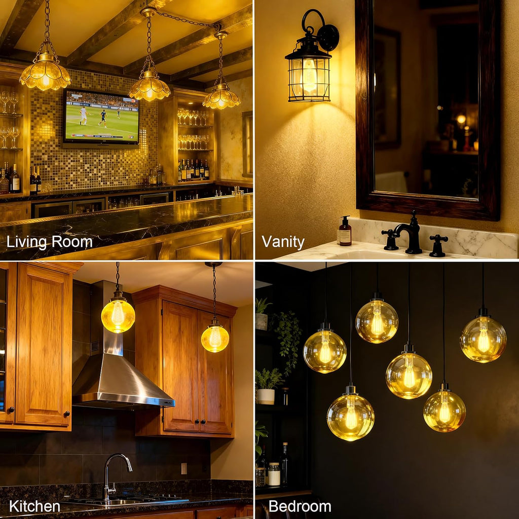 ST64 4W=40w Dimmable Vintage Edison Light Bulbs Amber Glass 2200K(4PCS)