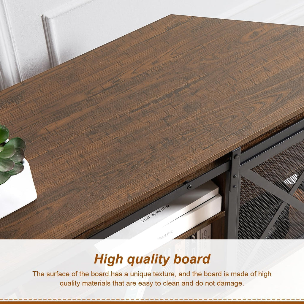Corner TV Stand for 55 Inch TV, Rustic Corner Entertainment Center with Storage, Industrial Media Console Table with