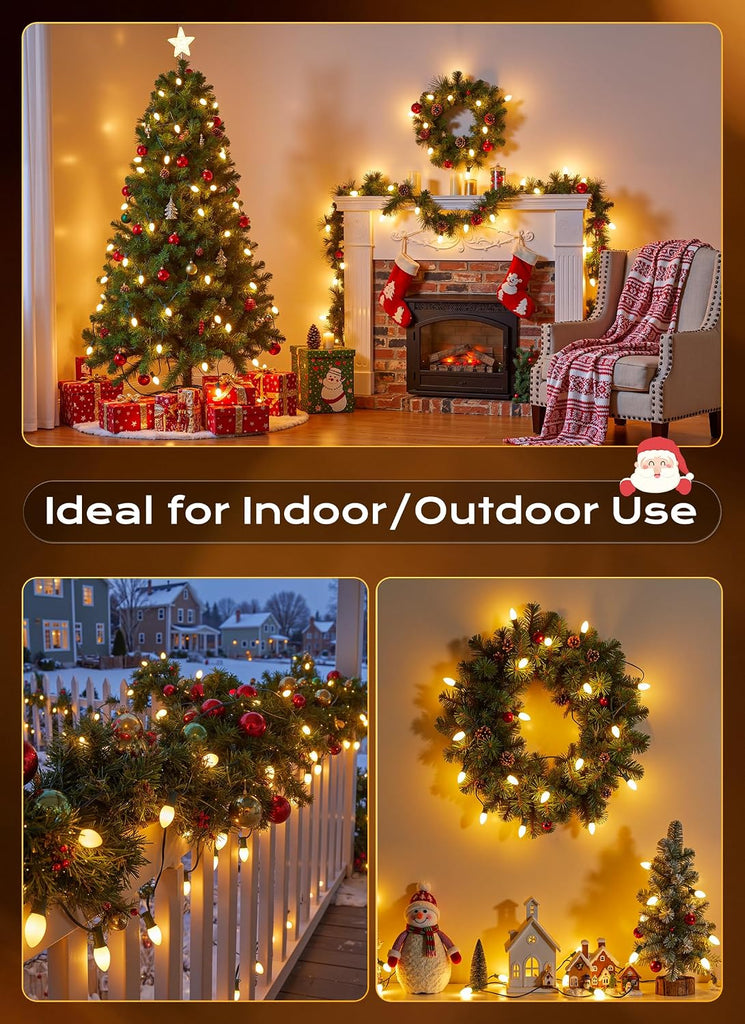 C9 LED Christmas Lights Outdoor, 100 FT 100 Warm White Connectable C9 String Lights for Christmas Tree Patio Roofline