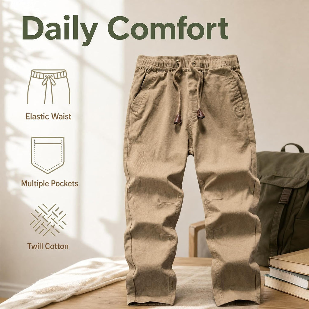 Boys' Solid Color Drawstring Elastic Waist Chino Pants
