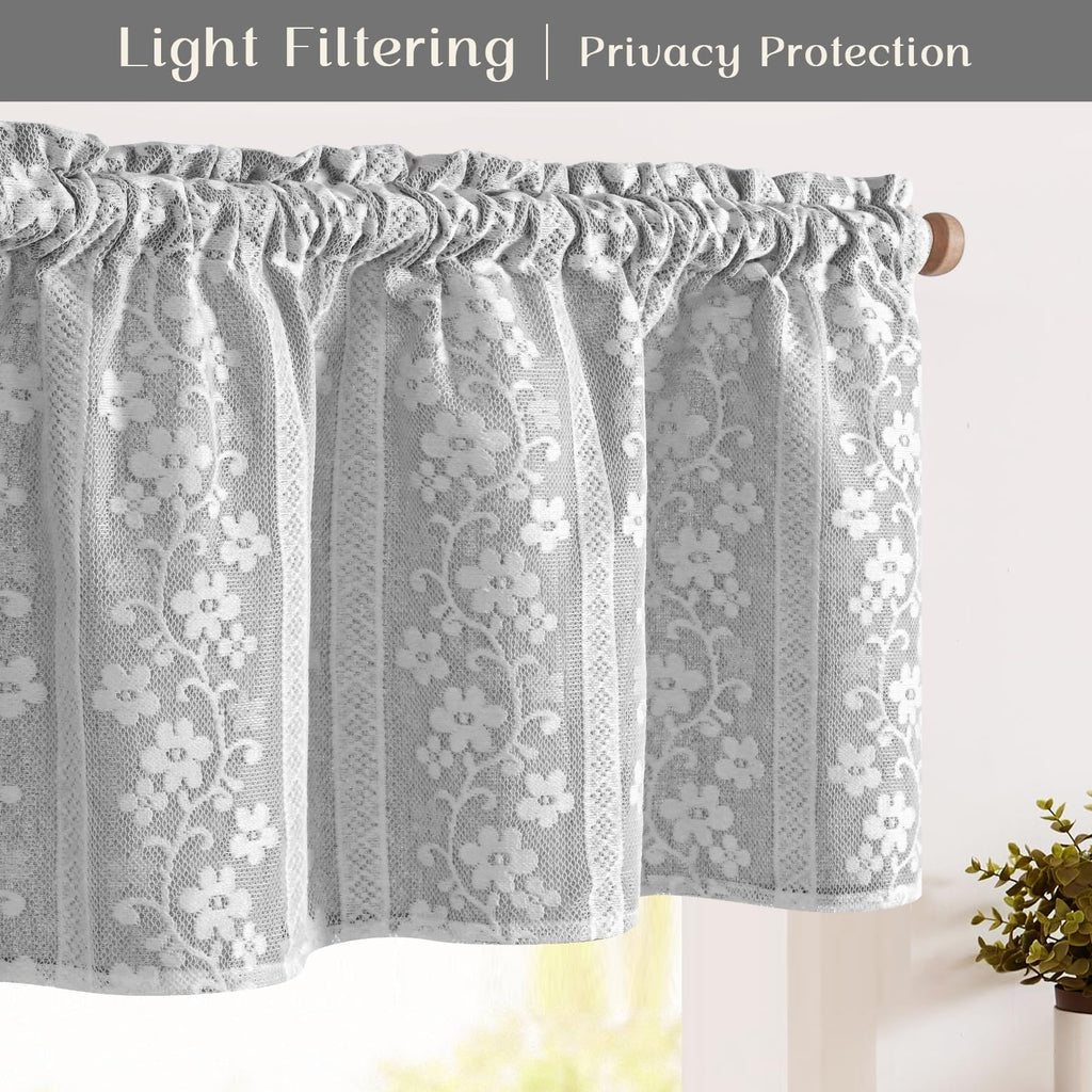 Linen Farmhouse Kitchen Curtains, Double Layered Valances for Windows with Linen and Lace, Rustic Curtains Window