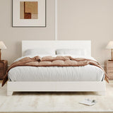 Full Bed Frame with Adjustable Headboard, Faux Leather Platform Bed with Wood Slats, Heavy Duty Mattress Foundation