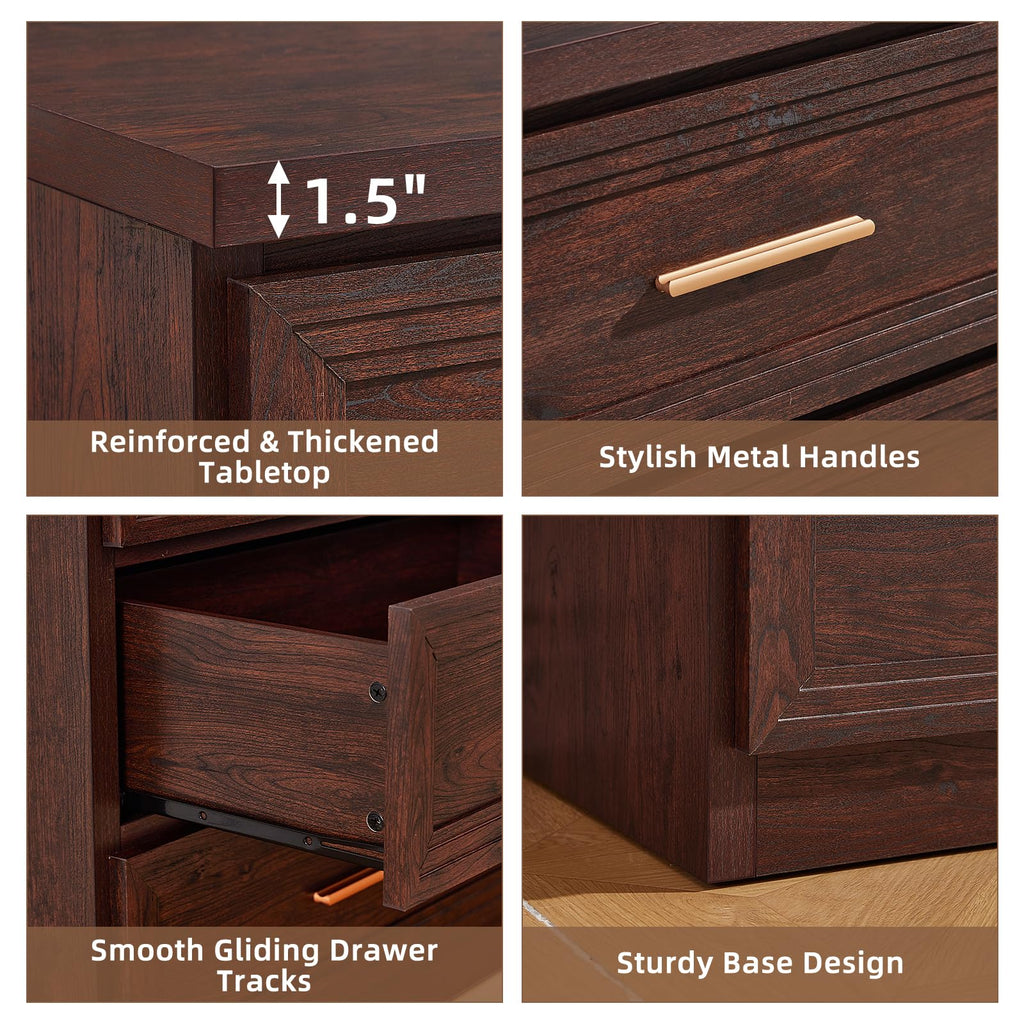 55.1" Wide Farmhouse 6 Drawers Dresser, Walnut
