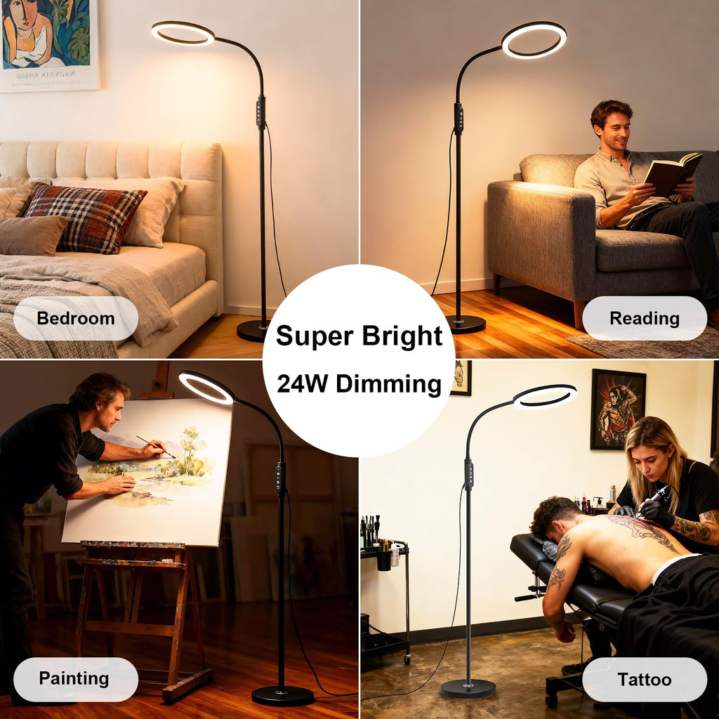 Super Bright 24W LED Reading Floor Lamp, Remote and Touch Dimmable