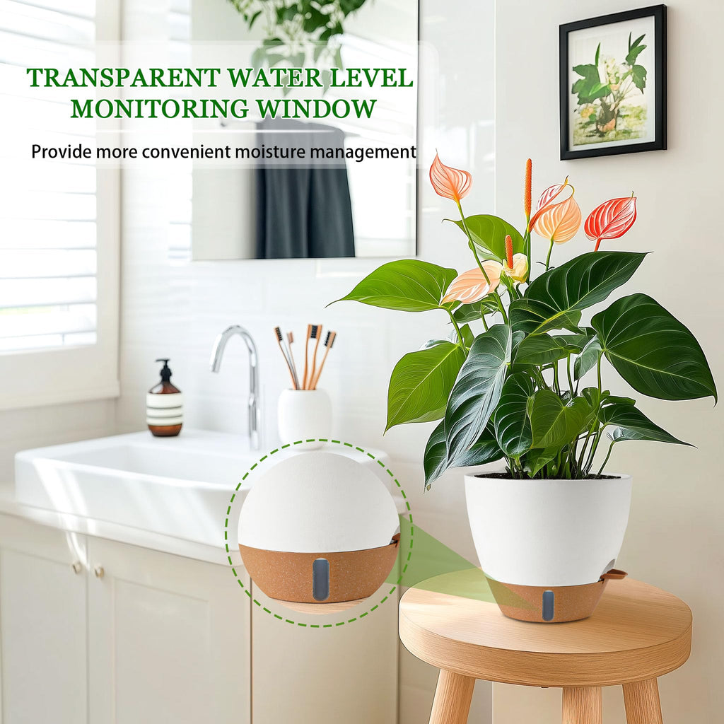 2 Pack 10 inch Plant Pots, Plastic Self Watering Planters