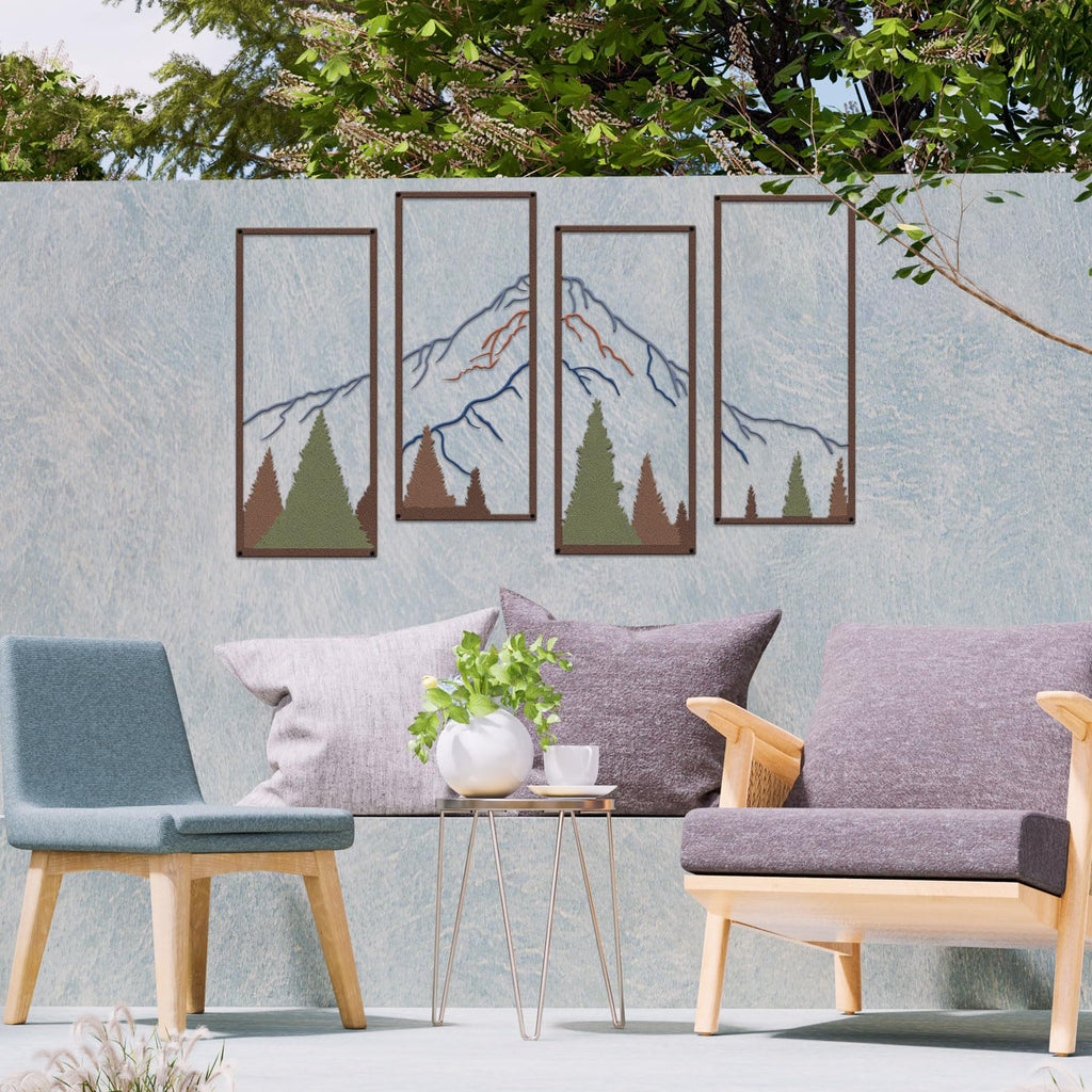 4 Pcs Metal Mountain Forest Wall Decor Landscape Mountain Wall Art