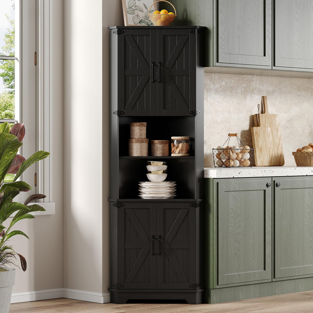 68.9" Tall Farmhouse Style Corner Cabinet, Black