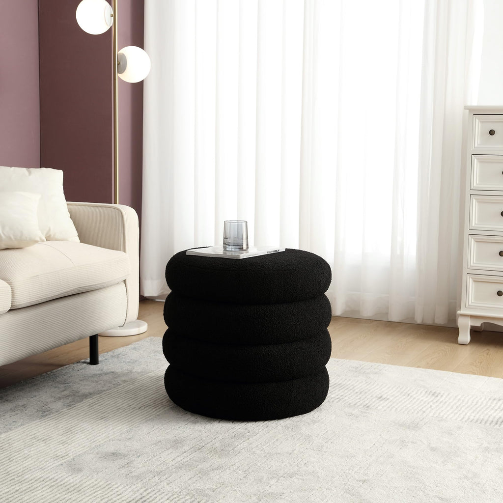 Sherpa Storage Ottoman, Foot Rest Stool Seat, Black Vanity Foot Pouf, Tufted Footstool with Removable Lid
