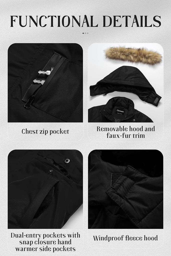 Boy's Med-length Parka Winter Coat Waterproof Outwear Ski Snow Jackets Thick Padded Insulated Windbreaker