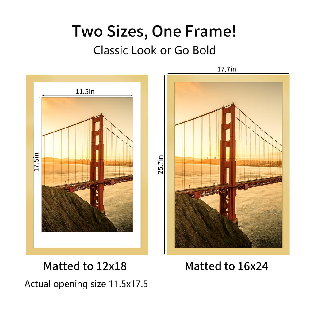 16x24 Picture Frame Gold Set of 3, Display Pictures 12x18 with Mat or 16 x 24 Without Mat, Poster Frames 16x24 Poster