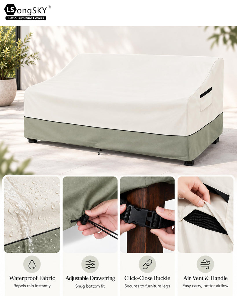 85" Patio Sofa Cover, 600D Waterproof Outdoor Couch Cover, Beige