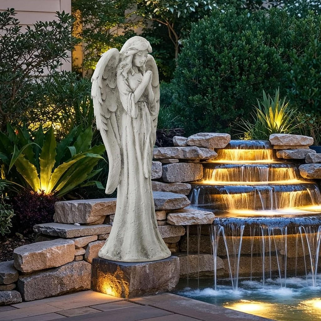 Praying Angel Statue Outdoor, Large Standing Garden Decor Figurine | Catholic Sculpture for Yard, Patio, or Cemetery.