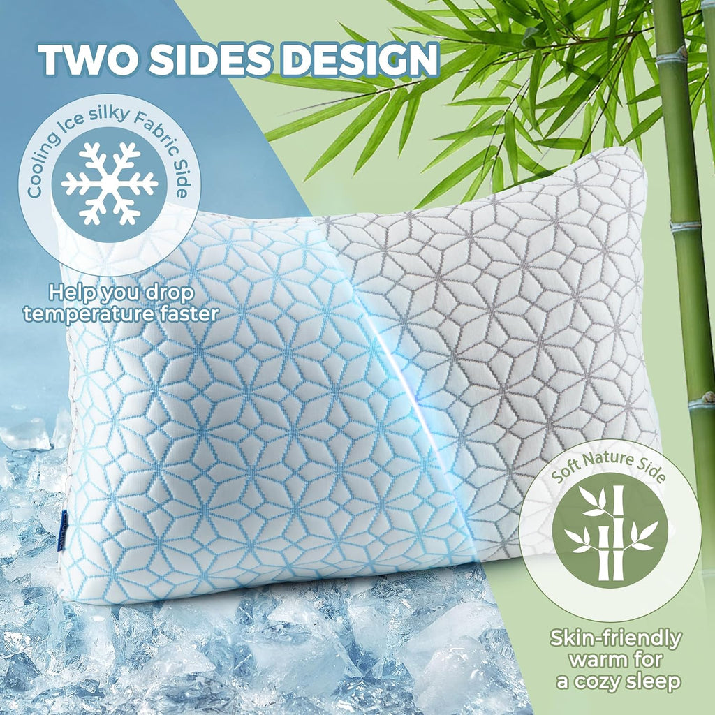 King Size Pillows Set of 2 Shredded Memory Foam Pillows 2 Pack, Adjustable Cooling Pillow for Side Sleepers, Back