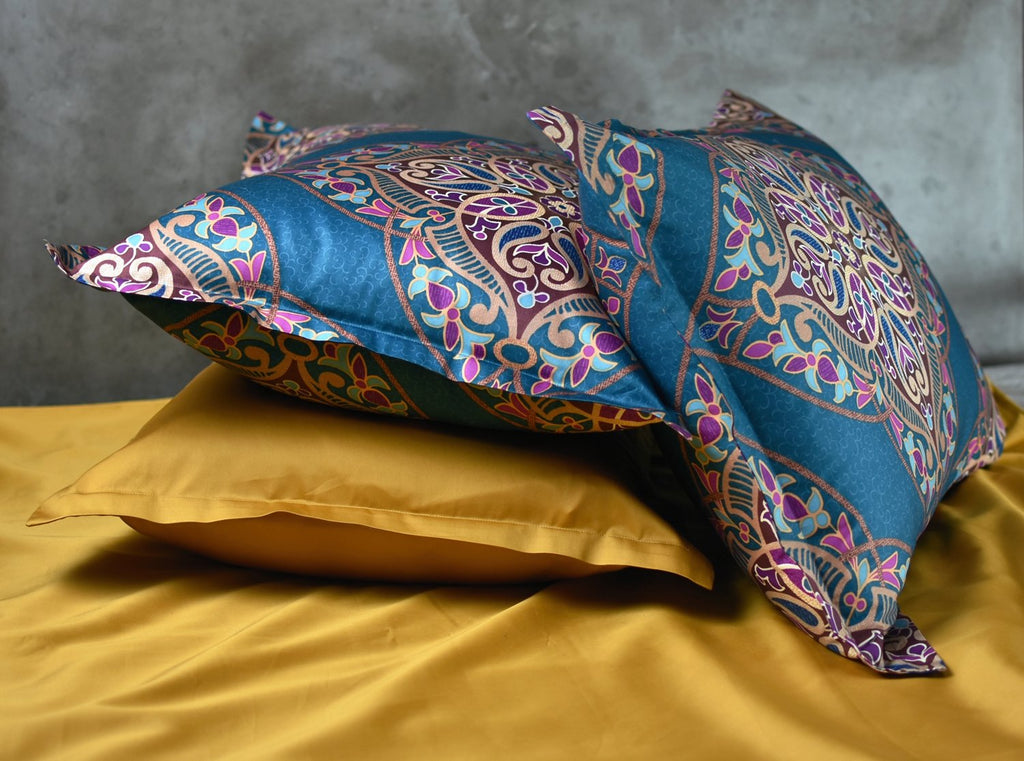 Damask Medallion Duvet Cover, Luxury Paisley Print Bedding Set, 400 Thread Count Egyptian Cotton (Teal, Queen)
