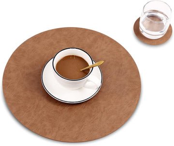PU Leather Placemats, Waterproof Coffee Coasters, Kitchen Table Mats, Easy to Wipe Off for Dining Round Table - Set of 8