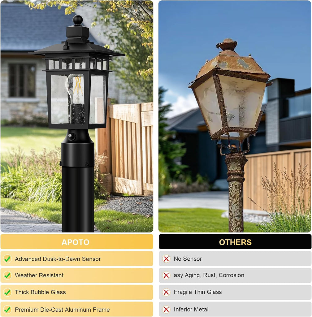 Dusk to Dawn Outdoor Post Lights,Black Waterproof Lamp Post Light Fixture