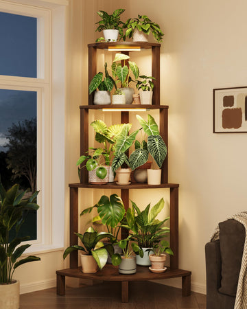 Corner Plant Stand with Grow Lights 4-Tier Plant Stand Indoor Wood Plant Stand with Grow Light Tall Shelves Garden