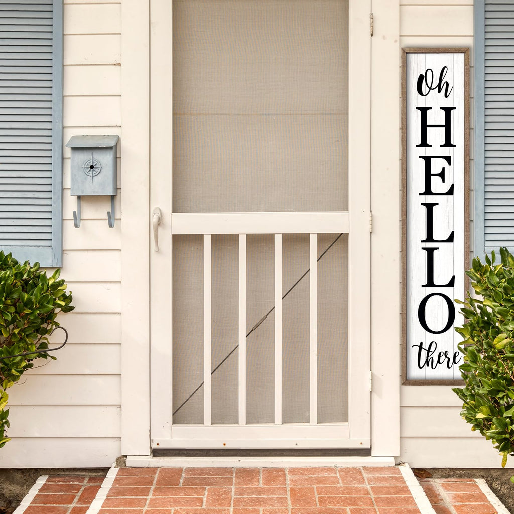Oh Hello There Outdoor Welcome Sign, 45"X9", Wood White