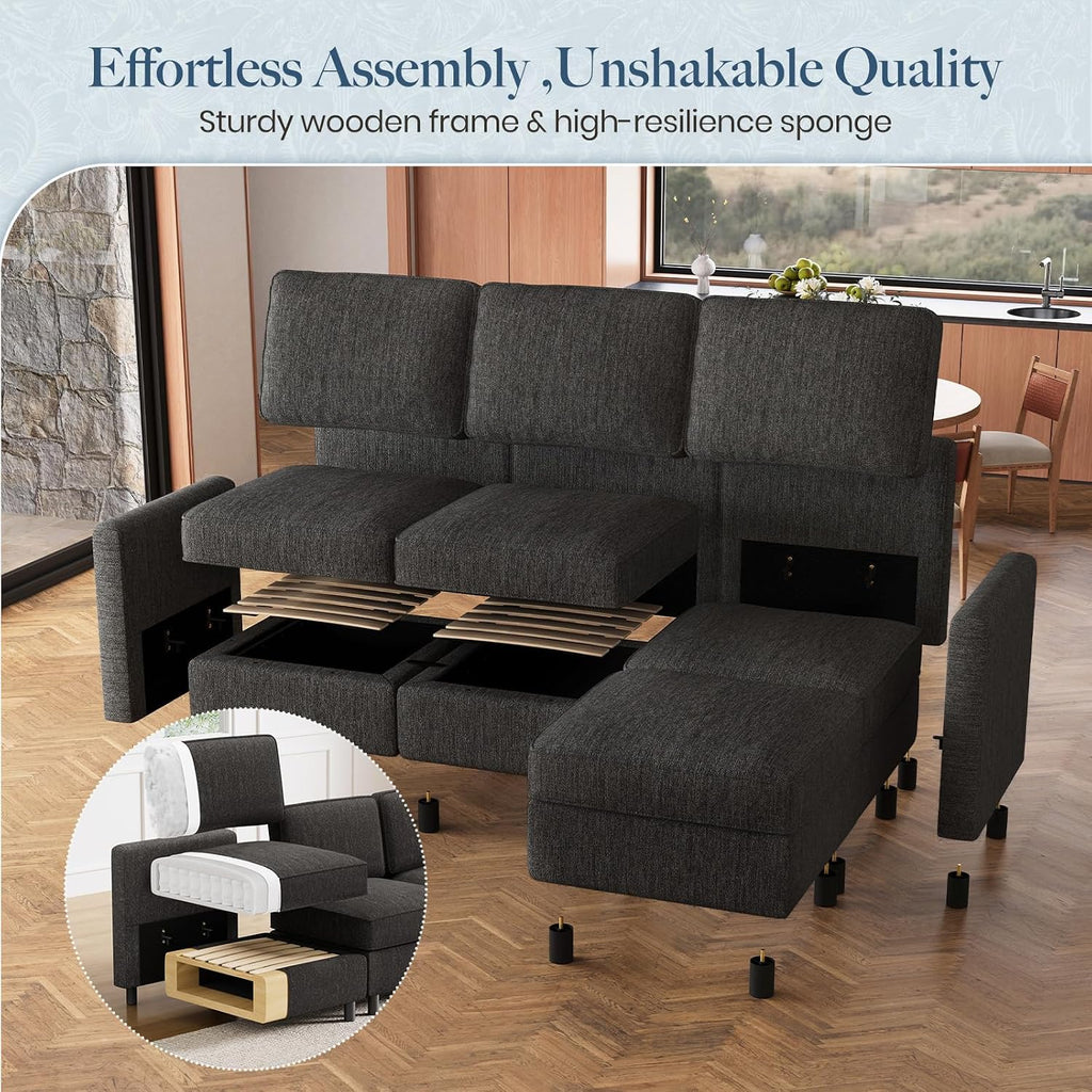 58.3" Modular Sectional Sofa 4 Seats Sleeper Sofa Washable Sectional Couches Comfy Couches with Storage Seat Couch