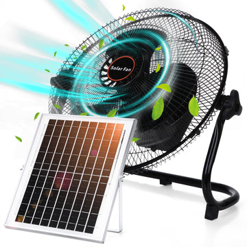 12 Inch Black Solar Panel Powered Fan, 12W 9V Portable