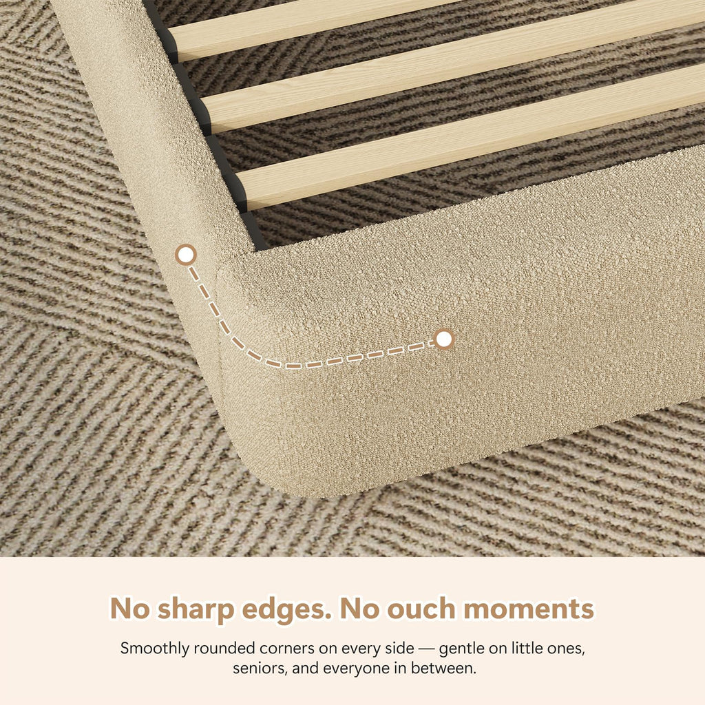 Twin Boucle Bed Frame, Beige Twin Upholstered Bed Frame