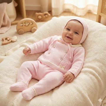 Piece Baby Knitted Set Sweater Footed Pants Hat Boys Girls Coming Home Newborn Outfit - Made in Spain