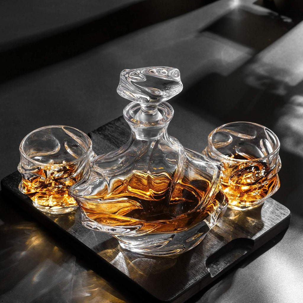 Crystal Whiskey Decanter Set with Heavy 11 Oz Old Fashioned Glasses