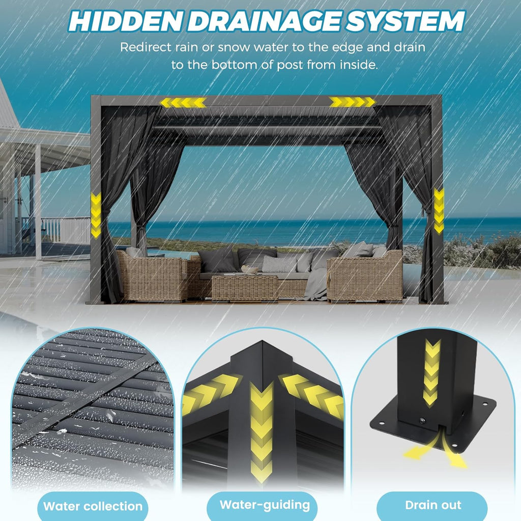 Outdoor Louvered Pergola 10' x 13', Aluminum Pergola with Ad - Image 4