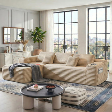 106" Cloud Sectional Couch with L Shape Chaise, Modern Frameless Modular Sofa with Cup Holders, Higher 17.7" Seat