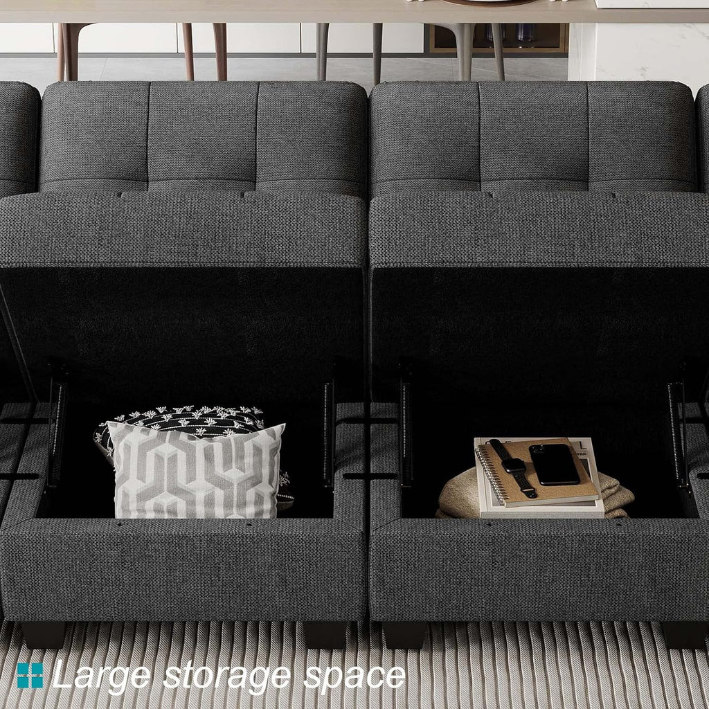 Modular Sectional Sofa with Storage L Shaped Couch with Chaise Sectional Sofa with Ottoman, 9 Seats, Dark Grey