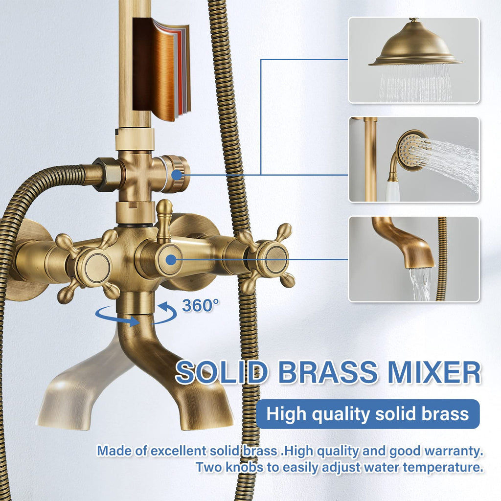 Antique Brass Shower System Bathroom Shower Faucet Set