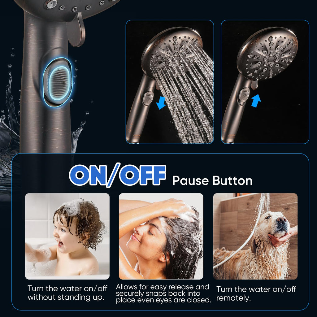 9 Spray Modes Handheld Shower Head, Water-Saving, ORB