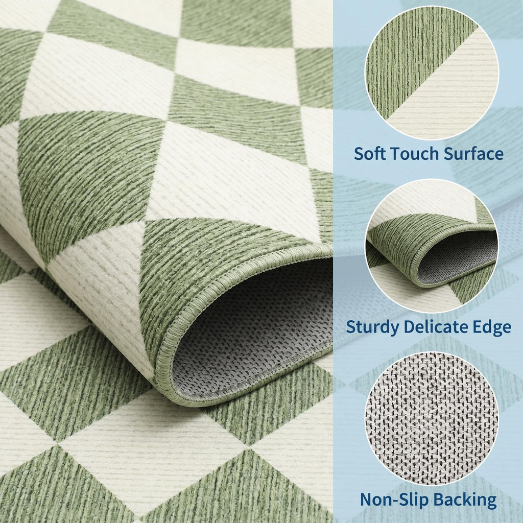 Checkered Rug Runners Hallway Sage Green Kitchen Runner