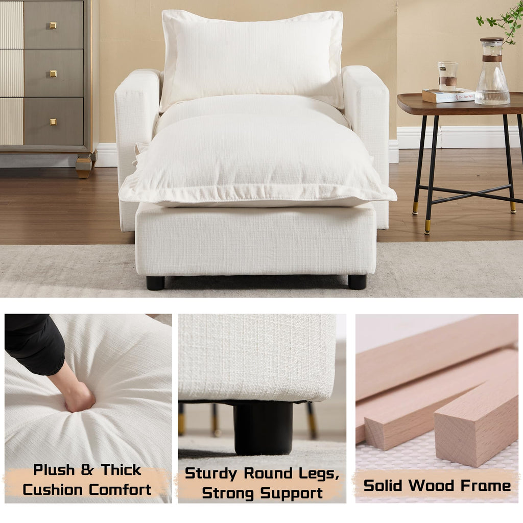 97" Modular Sectional Sofa with Moveable Ottoman Upholstered Deep Seat Linen Couch Set with Soft Pillows L Shaped