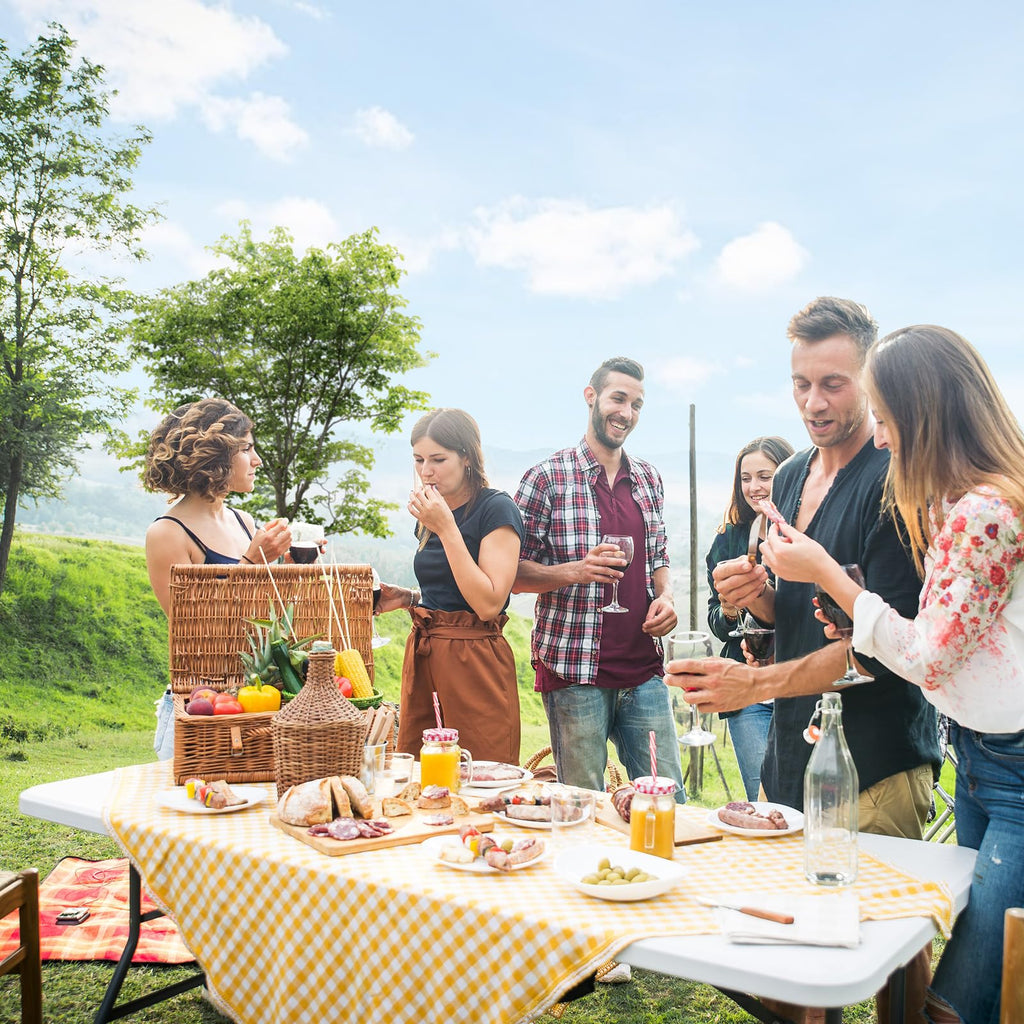 6 Foot Plastic Folding Table Portable Long Table for Indoor Outdoor Use Rectangular with Carrying Handle, Smooth HDPE