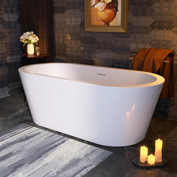 61 in. x 31 in.Classic Oval Acrylic Free Standing Tub, Heavy Duty Deep Soaking Tub, Bathroom Stand Alone Tub