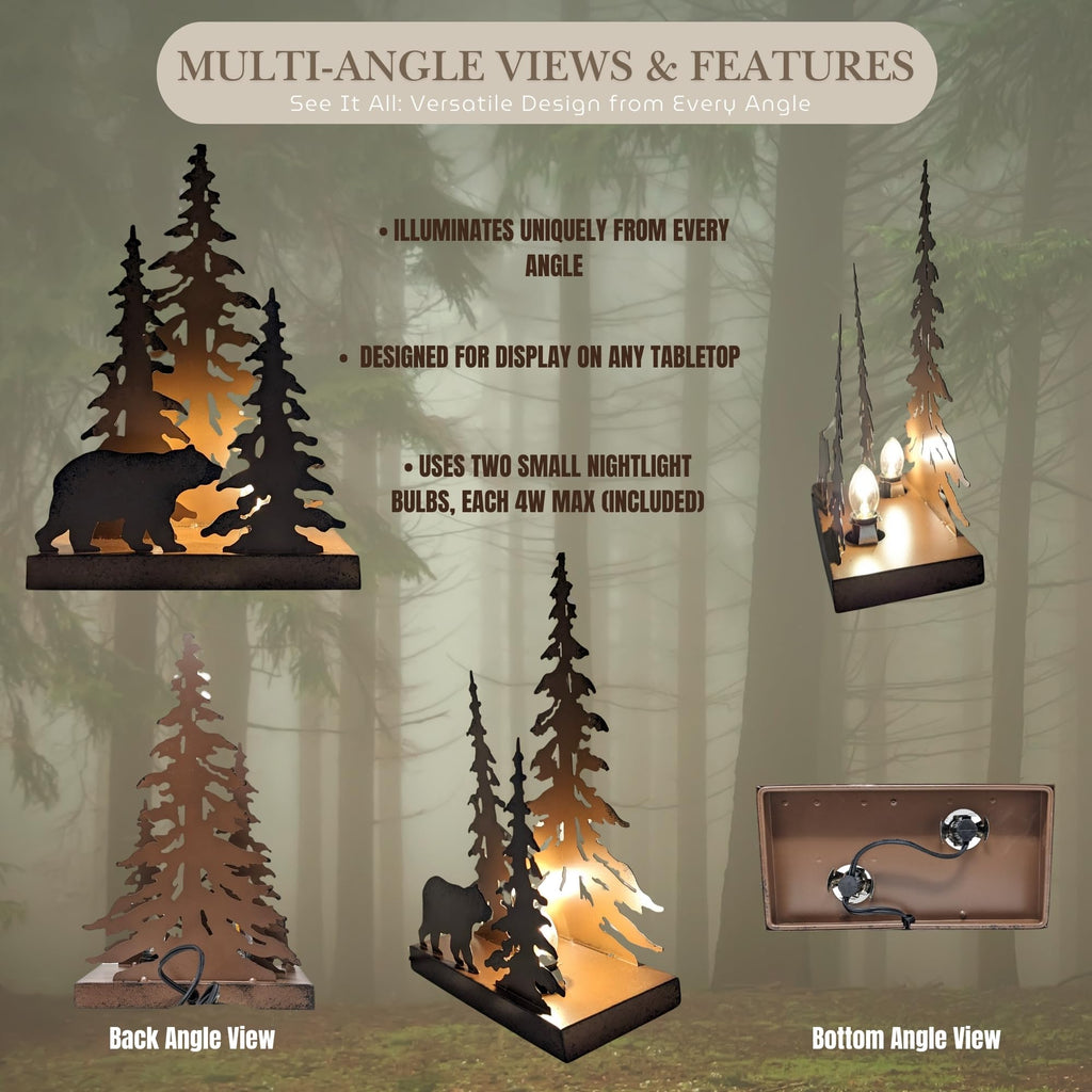 Metal Bear Silhouette Table Lamp - Forest-Inspired Night Light for Cabin, Lodge, and Woodland Décor