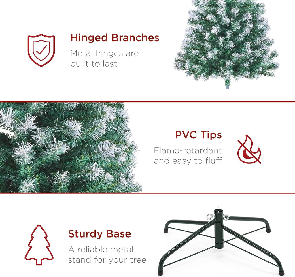 Artificial Frosted Christmas Tree, Premium Unlit Realistic Spruce Holiday Décor w/Dense Branches, Metal Base