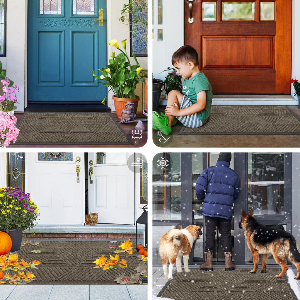Front Door Mat Outside Entrance, Low Profile Rubber Doormat, 71x34