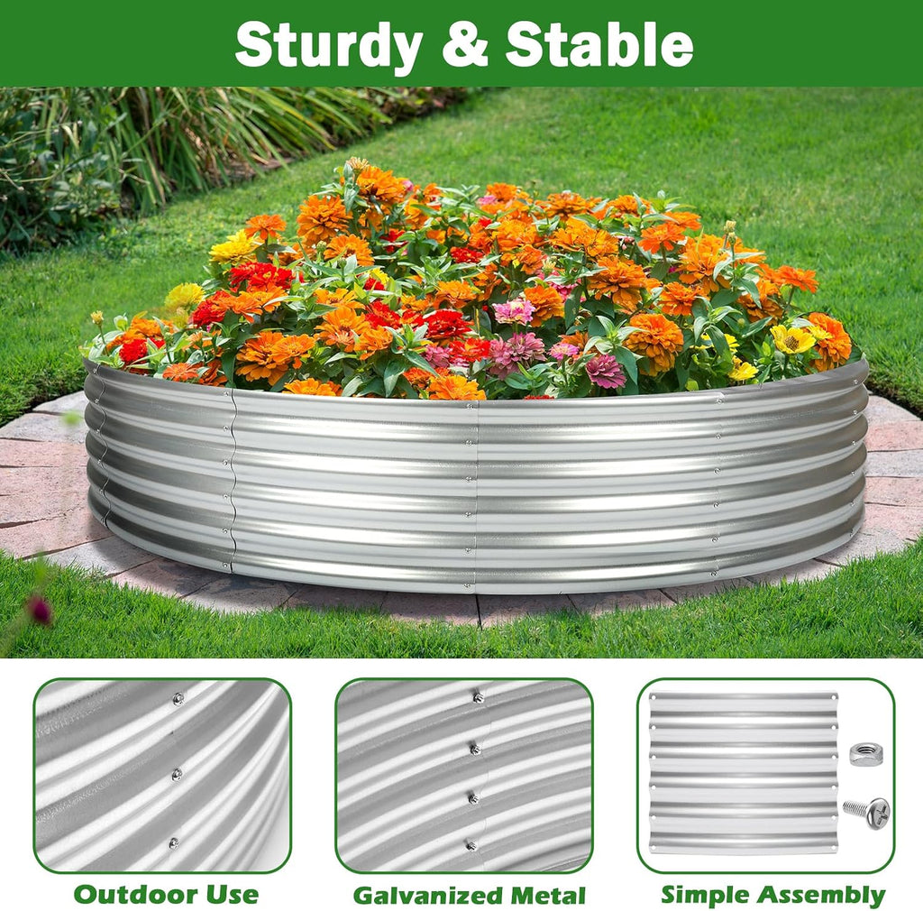 5x5x1ft Round Raised Garden Beds Outdoor Steel Fire Pit Ring Flower Planter | Large Galvanized Metal Above Ground