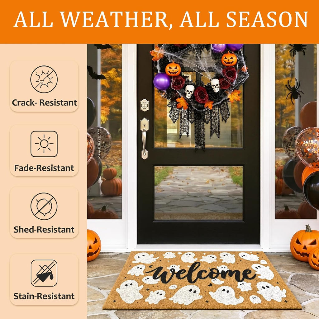 Halloween Welcome Mat Spooky Non-Slip Front Door Mat, 17x29 in | Faux Coir, Rubber Backing, Shed & Fade Resistant