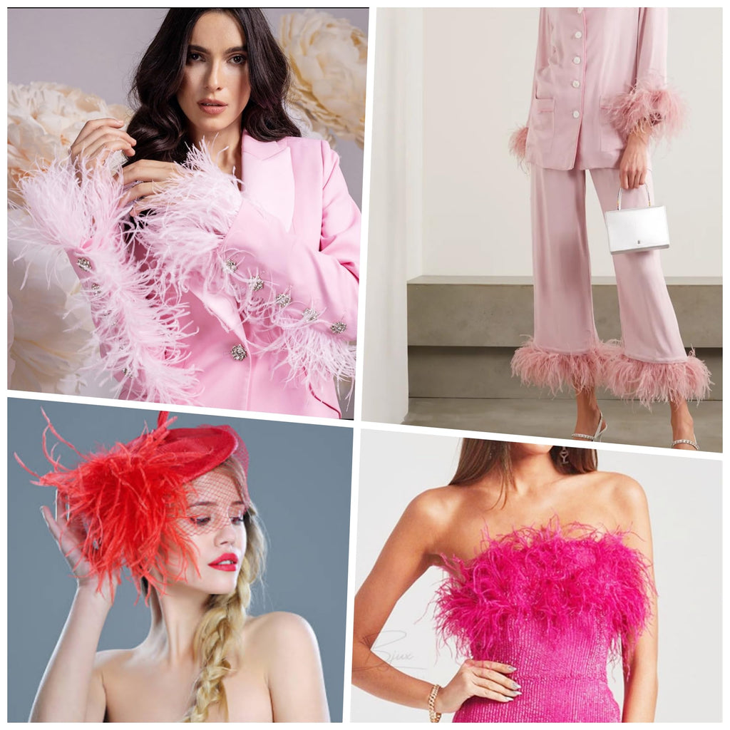4-5inch Pink Ostrich Feather Trim for Sewing,2Yards