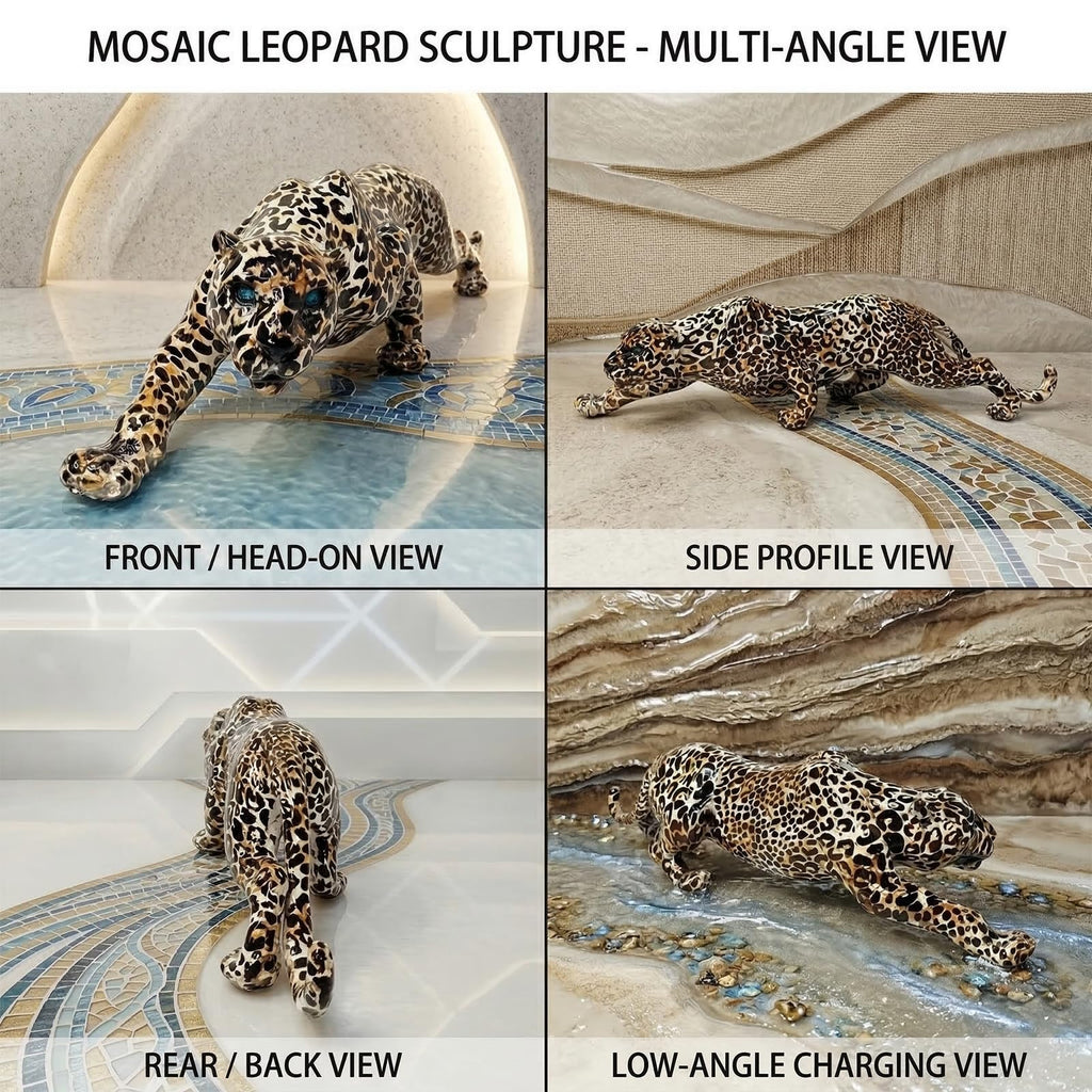 Modern Leopard Statue Home Decor - 15.4" Long Safari Animal Sculpture Figurine - Elegant Cheetah Panther Accent Desk