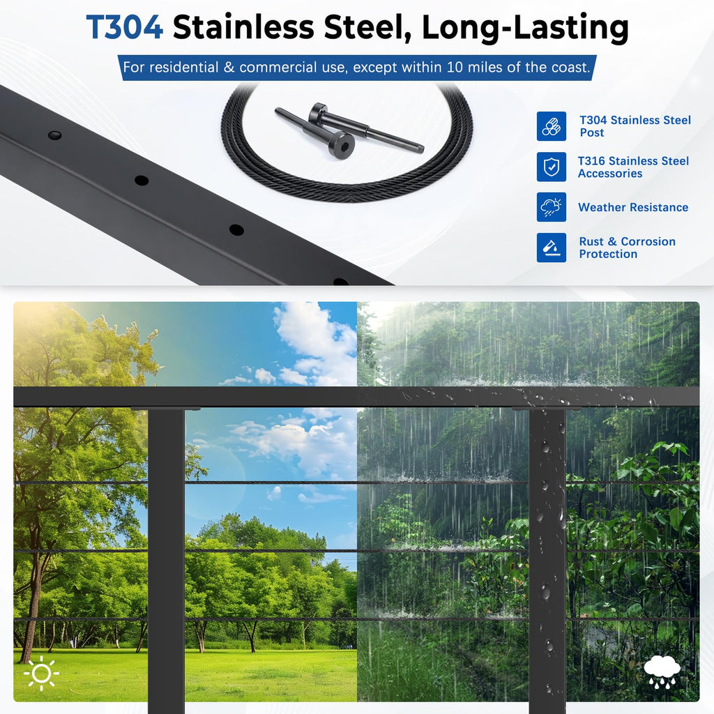 42" Modular Cable Railing Post Kit for Deck, Surface-Mount | 6 Level Post Kit, 1/8" Wire Rope, Swage Cable