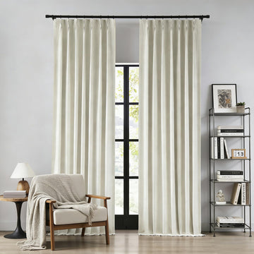 Natural Pinch Pleated Linen Full Blackout Curtains 102 Inch Long